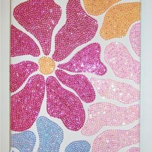 Colorful Rhinestone Flower Canvas Art
